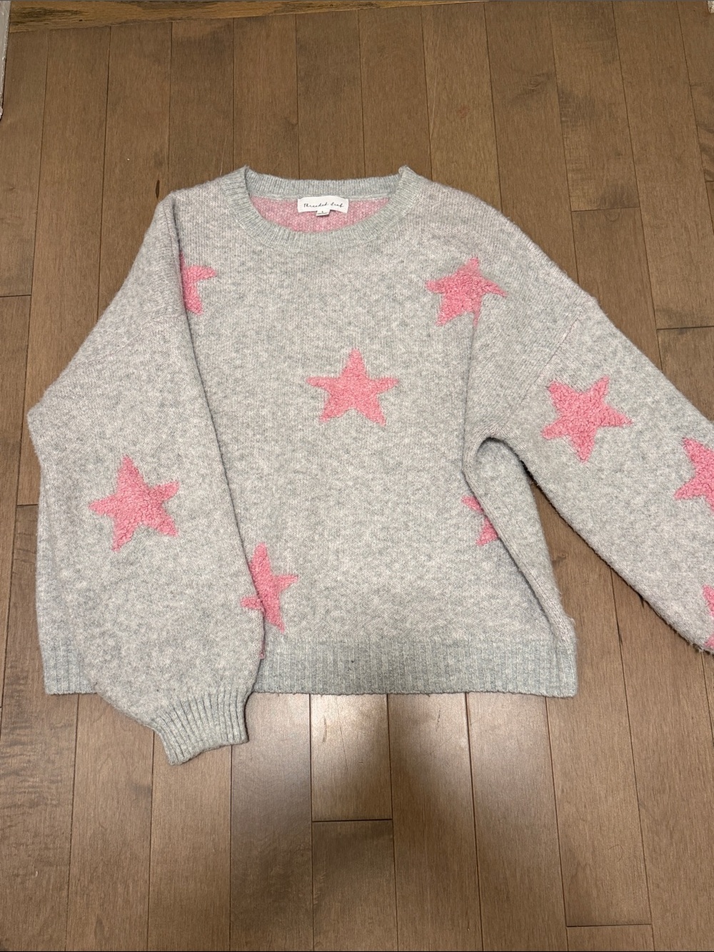 Cozy Gray Sweater with Pink Star Accents